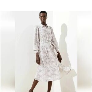 Loft Plus size 18 Lavender Snakeskin Print Button Down Dress with With Sash Belt